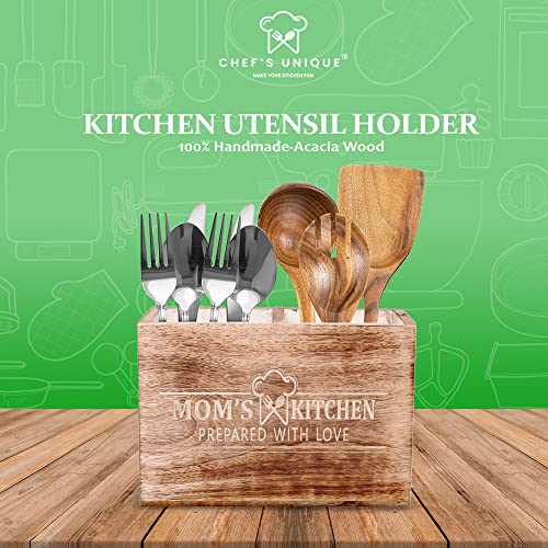 Wooden Utensil Holder For Countertop - Durable Cooking Utensils Holder - large Rustic Countertop Kitchen Décor - Spatula Utensils And Spoons Organizer With Divider - view 4