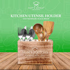Wooden Utensil Holder For Countertop - Durable Cooking Utensils Holder - large Rustic Countertop Kitchen Décor - Spatula Utensils And Spoons Organizer With Divider - view 4