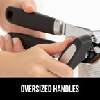GORILLA GRIP Heavy Duty Stainless Steel Smooth Edge Manual Can Opener and Bottle Openers, Soft Comfortable Handle, Oversized Handheld Turn Knob, US Designed Multifunctional Kitchen Tool, Black