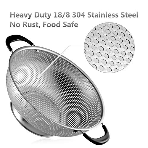 18/8 Stainless Steel Colander, Easy Grip Micro-Perforated 5-Quart Colander, Strainer with Riveted and Heat Resistant Handles, BPA Free. Great for Pasta, Noodles, Vegetables and Fruits - view 2