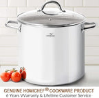 HOMICHEF 16 Quart LARGE Stock Pot with Glass Lid - NICKEL FREE Stainless Steel Healthy Cookware Stockpots with Lids 16 Quart - Mirror Polished Induction Cooking Pot