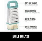 GORILLA GRIP 4-Sided 100% BPA-Free Cheese Grater With Container, Stainless Steel XL Box Graters, Parmesan Shredder, Grate Cheeses, Shred Veggies, Slip Resistant Handle, Dishwasher Safe Zester, Mint