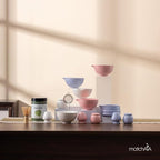 Matcha Whisk Set - Ceramic Bowl, Bamboo Whisk with Holder, Sifter, Schima Spoon, Spoon Rest and Tea Towel - 7 Pcs Complete Kit for Traditional Matcha and Modern Lattes (Pink)