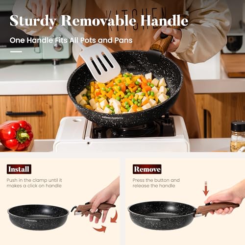 Removable Handle Induction Pots and Pans Set - 10 Piece Non-stick Cookware Sets, Black Granite Stackable RV Cookware for Camp - view 2