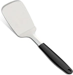 Stainless Steel Spatulas Set, 13.3 inch Metal Spatula, Full Tang Solid and Slotted Turner for Cooking Cast Iron Skillet, Heat Resistant Silicone Handle (Solid 4.6"x3.7")