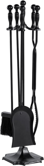 nalone 5 Pieces Fireplace Tools Set with Upgraded Tong, Heavy Duty Wrought Iron Fireplace Accessories Set with Poker, Tong, Shovel, Brush