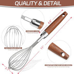 Stainless Steel Wire Cooking Whisk, Multi Function Kitchen Hand Whisk Non Stick Balloon Whisk Egg Beater for Blending Whisking Beating Frothing Stirring Batters,Wooden Handle (11""L x 2.1""W) - view 2