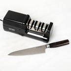 Yatoshi Electric Sharpener, 50-Watt, Diamond Abrasives and Precision Angle Guides, 20-Degree Straight-Edge and Serrated Knives, 3 Stage