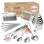 22-Piece Stainless Steel Measuring Cups and Spoons Set, Tad Dash Pinch Smidgen Drop Mini Measuring Spoons, Measuring Stick Leveler, Measurement Conversion Chart Fridge Magnet, (Country Chic)