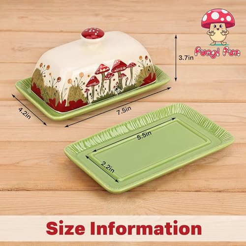 Ceramic Butter Dish with Lids - Mushroom Butter Containers, White - view 2