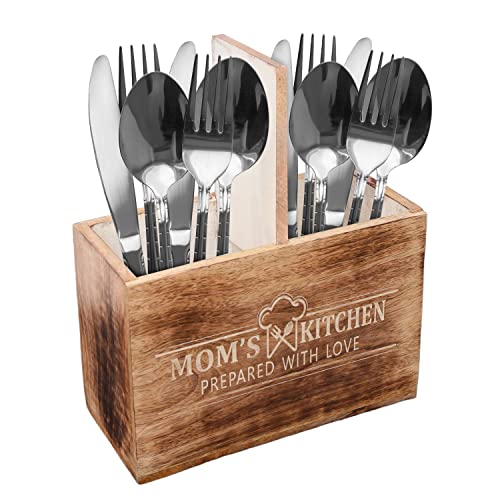 Wooden Utensil Holder For Countertop - Durable Cooking Utensils Holder - large Rustic Countertop Kitchen Décor - Spatula Utensils And Spoons Organizer With Divider - view 2