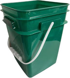 House Naturals 4 Gallon Square Food Grade Bucket Pail with Plastic Handles and Lid (Pack of 3) Made in USA containers (Dark Green)