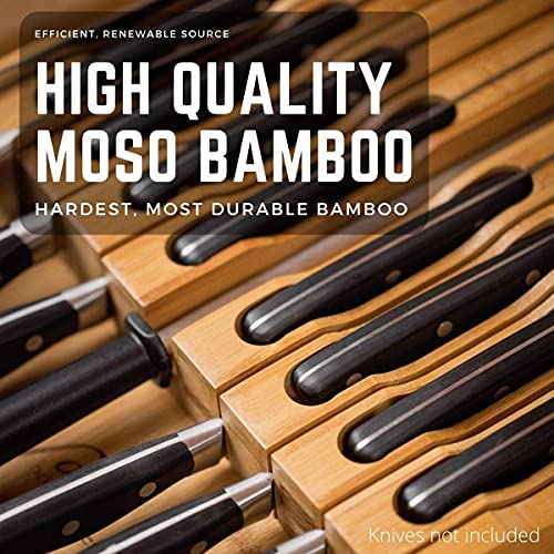 In-Drawer Bamboo Knife Block Holds 16 Knives (Not Included) Without Pointing Up PLUS a Slot for your Knife Sharpener! Knife Organizer Made from Quality Moso Bamboo - view 3