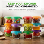24-Piece (12 Glass Food Storage Containers and 12 Lids), 4.48oz Mini Stackable Meal Prep Round Containers - Microwave, Freezer, & Dishwasher Safe For Food, Snacks, Fruits, Nuts & More - view 5