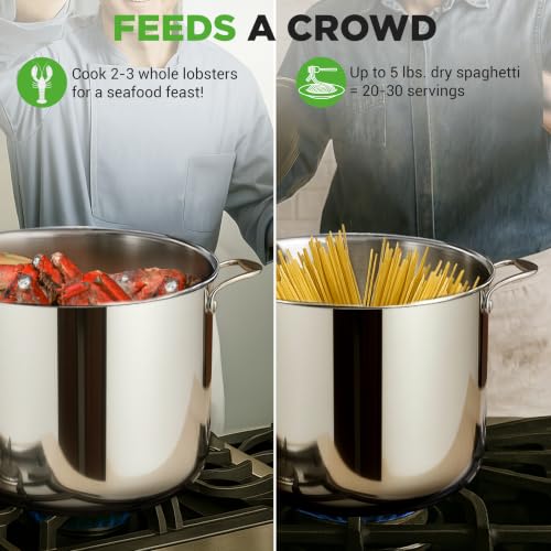 15-Quart Stainless Steel Stock Pot with Tempered Glass Lid - Induction Compatible Large Stockpot, Ideal for Stews & Soups, Dishwasher Safe - NCSP16 - view 4