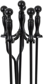 Modern Ember Cascade 5 Piece Fireplace Tool Set in Black | Includes Brush, Shovel, Fire Poker, Tongs, and Stand | Heavy Guage, Coated Steel | Heat-Resistant Plating | Sleek Rounded Handles