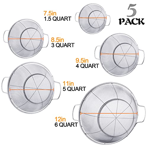 5 Pack 18/8 Stainless Steel Colander Sieves, Multi Size Mesh Strainer Net Baskets with Handles & Resting Base for Strain, Drain, Rinse or Steam - view 4