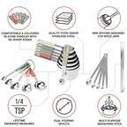 22-Piece Stainless Steel Measuring Cups and Spoons Set, Tad Dash Pinch Smidgen Drop Mini Measuring Spoons, Measuring Stick Leveler, Measurement Conversion Chart Fridge Magnet, (Country Chic) - view 3