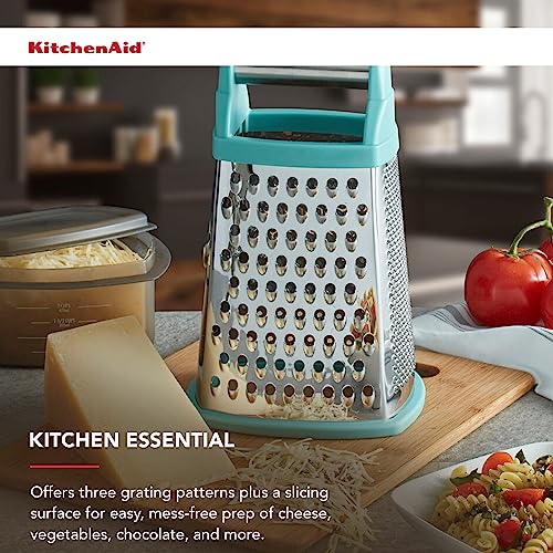 Gourmet 4-Sided Stainless Steel Box Grater for Fine, Medium and Coarse Grate, and Slicing, Detachable 3 Cup Storage Container and Measurment Markings, Dishwasher Safe, 10 inches tall, Aqua - view 4