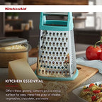 Gourmet 4-Sided Stainless Steel Box Grater for Fine, Medium and Coarse Grate, and Slicing, Detachable 3 Cup Storage Container and Measurment Markings, Dishwasher Safe, 10 inches tall, Aqua - view 4
