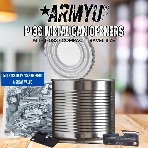 ARMYU P-38 Metal Can Openers Steel Army Style P38 Mil-J-0837 Compact Travel Size, Silver (500 Pack) - view 3