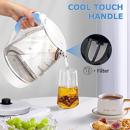 Electric Kettle, 1500W Glass Electric Tea Kettle Rapid Heating, Borosilicate Glass, Auto Shutoff and Boil-Dry Protection, Hot Water Boiler BPA Free and Cordless with LED Indicator, 1.7 Liter - view 6