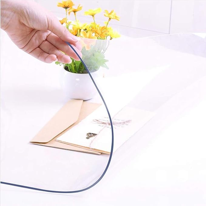 NECAUX Custom 36 x 90 Inch Clear Table Cover Protector, 1.5mm Thick Water Resistant Plastic Non-Slip Protective Pad Decorative Tablecloth for Dining Trainning Conference Table