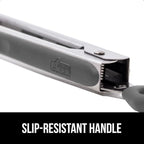 GORILLA GRIP Stainless Steel Heat Resistant Kitchen Tongs for Cooking, Set of 2 BBQ Tong, Non Scratch Silicone Tip for Pans, Strong Grip, Grab Food, Toss Salad, Air Fryer, Pull Lock, 7 + 9 Inch, Gray