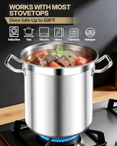 20 Quart Soup Pot with Lid – Stainless Steel Stock Pot, Heavy Duty Cooking Pot for Soup, Pasta, Stew – Induction & Oven Safe, Commercial & Home Use - view 5