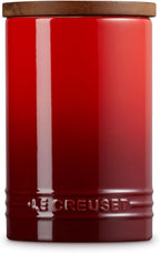 Le Creuset Signature Salt Cellar and Storage Canister with Wood Lid, 26 oz., Cerise
