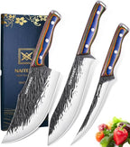 3PCS Hand Forged Butcher Knife Set - Gold-Stamped Gift Box