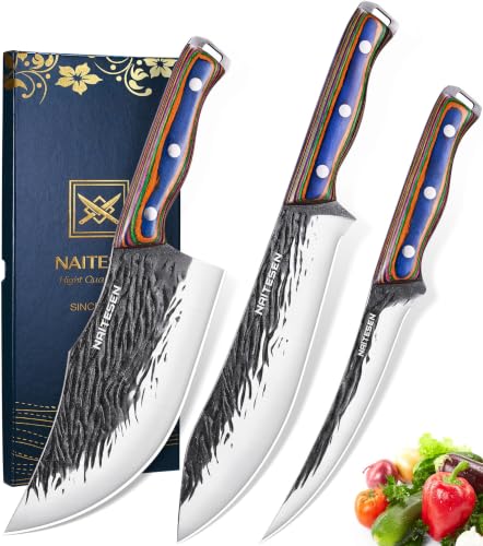3PCS Hand Forged Butcher Knife Set - Gold-Stamped Gift Box