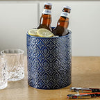 Kitchen Utensil Holder, Large Utensil Holders for Countertop, 6 x 7 Inches Ceramic Utensil Crock, Deep and Stable, Cooking Utensil Holder, Embossed Pattern (BLue) - view 6