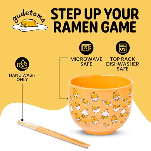 Sanrio Gudetama Yellow Egg, Ramen Bowl with Chopsticks, 20oz - view 3
