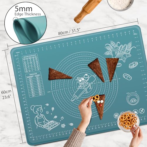 Silicone Pastry Mat 32" x 24" Extra Thick Non Stick Baking Mat with Measurements and Edge Heightening, Food Grade Silicone Rolling Mat for Pastry, Bread, Cookies, Pizza, Fondant, Pasta - view 3