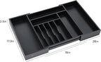 KitchenEdge Premium Silverware, Flatware and Utensil Organizer for Kitchen Drawers, Food-Safe Contract Grade, Expandable from 16 to 28 In, Black Bamboo