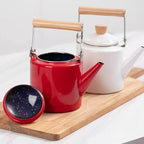 Cabilock Enamel Kettle Chinese Teapot Boiler Hot Water Kettle Enameled Teakettle Coffee Maker Water Beverage Drink Dispenser for Stovetop Camping Cookware 2.4L