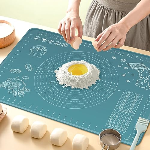 Silicone Pastry Mat 32" x 24" Extra Thick Non Stick Baking Mat with Measurements and Edge Heightening, Food Grade Silicone Rolling Mat for Pastry, Bread, Cookies, Pizza, Fondant, Pasta