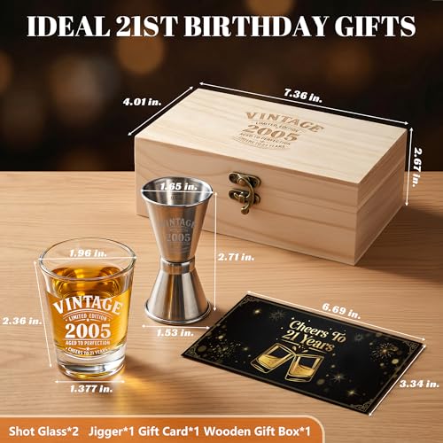 21st Birthday Gifts for Him,2005 Shot Glasses with Wooden Box - view 2