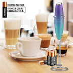 Zulay Kitchen Powerful Milk Frother Wand With 4 AA Duracell Batteries - Ultra Fast Handheld Drink Mixer - Electric Whisk Foam Maker for Coffee, Lattes, Cappuccino, Matcha & Creamer