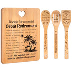 Retirement Gifts for Woman/Men 2026, Happy Retirement Bamboo Cutting Board Set for Colleagues, Coworker, Friend, Teacher, Boss, Parents, Family - Recipe for a Special Great Retirement.