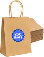 ASSUREPAK Earth Friendly Paper Bags - 60LB - 10"x5"x13" - 250 Bags - 90 GSM - Kraft/Natural - Gift Bags for Decorating, Birthdays & Events