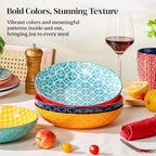 8.5" Vibrant Pasta, Salad & Soup Serving Bowls Set of 4, 35oz Embossed Large Porcelain Ceramic, Microwave & Dishwasher Safe, Bonita Design Perfect for Daily Dining, Family Gatherings, Party - view 3