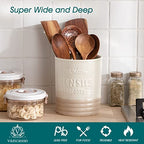 Sabine Ceramic Utensil Holder for Kitchen Counter, 7.2" Large Utensil Crock, Matte Cream Farmhouse Kitchen Utensil Holder, Countertop Organizer for Spoons, Spatulas and Cooking Tools - view 4