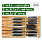 Bamboo Knife Drawer Organizer, Knife Drawer Organizer Insert, Kitchen Drawer Knife Block for 12 Knives and a PLUS Slot for your Knife Sharpener (Without Knives) - view 2