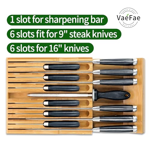 Bamboo Knife Drawer Organizer, Knife Drawer Organizer Insert, Kitchen Drawer Knife Block for 12 Knives and a PLUS Slot for your Knife Sharpener (Without Knives) - view 2