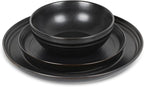 Stone Lain Elio 12-Piece Dinnerware Set Stoneware, Plates and Bowls Set, Dish Set for 4, Black