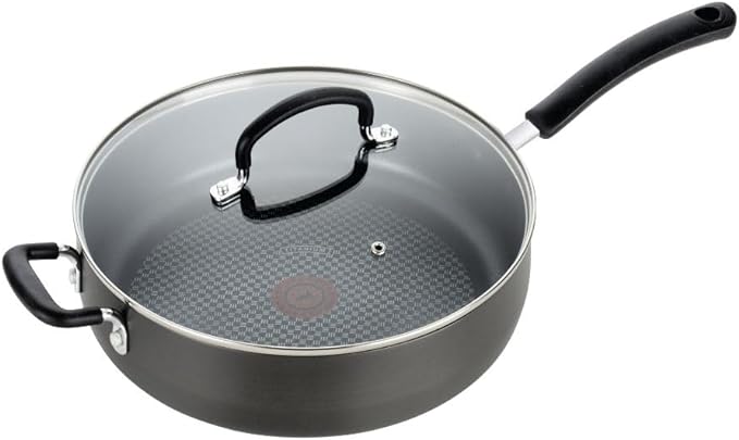 T-fal Ultimate Hard Anodized Non Stick Jumbo Cooker With Lid & Helper Handle 5 Quart, Oven Broiler Safe 400F, Lid Safe 350F, Cookware, Deep Frying Pan, Skillet, Pots and Pans, Dishwasher Safe, Grey