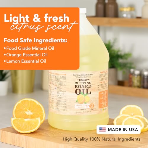 Cutting Board Oil - Food Grade Mineral Oil for Wood Cutting Board - Scented with Orange and Lemon Essential Oils - Butcher Block Conditioner - Restores All Wood - Made in USA, 1 Gallon - view 2