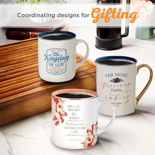 Floral Ceramic Coffee Mug with Gold Rim, 14 oz. - view 5
